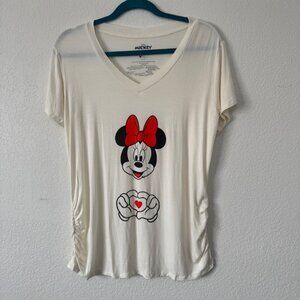 Disney T-Shirt Women Small Graphic Minnie Mouse White Top w/ Cinched Sides NWOT